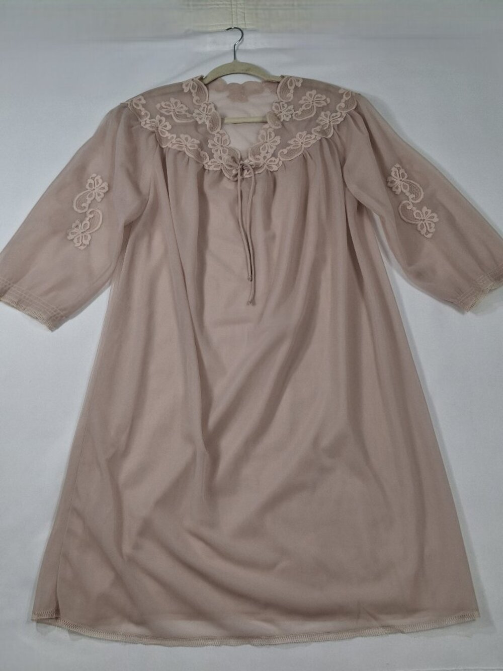 1950s/60s Vintage Sz 2X Sheer Dusty Blush Pink Nylon Peignoir Nightgown Lace